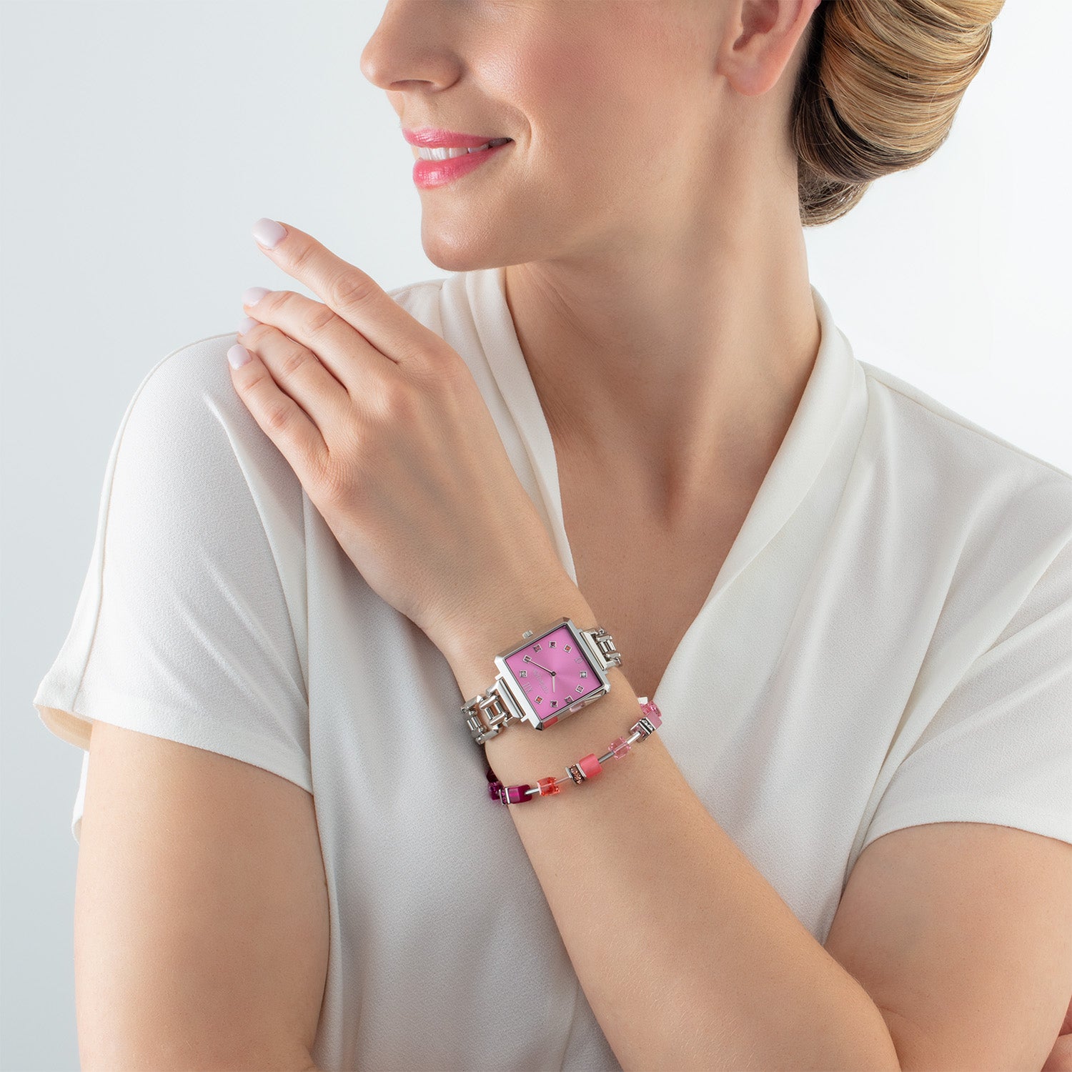 Coffret Cadeau Montre Iconic Cube Viva Magenta Silver & Bracelet GeoCUBE® Iconic Viva Magenta