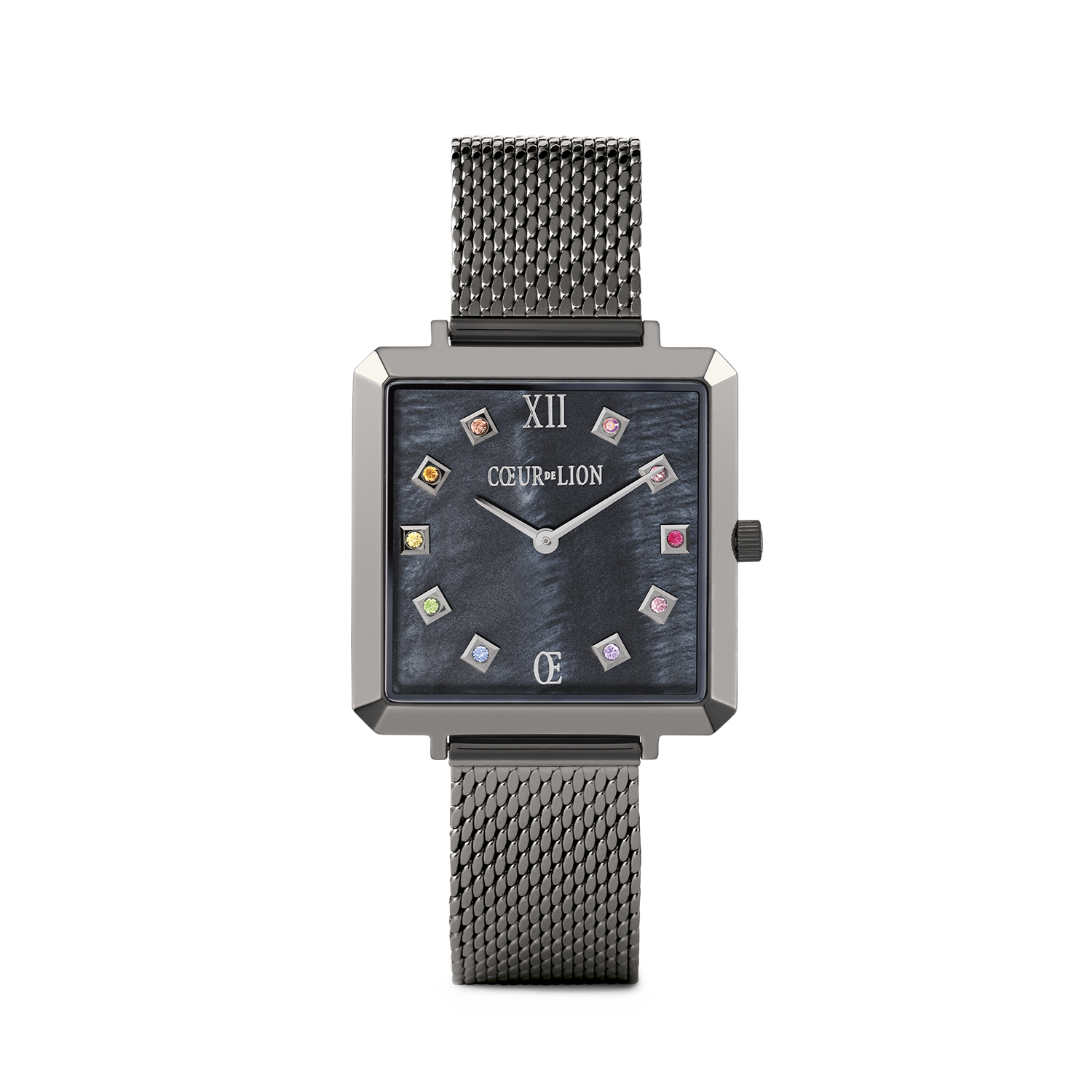 Montre Iconic Square Antracite Nacre Milanaise Acier Inoxydable Anthracite