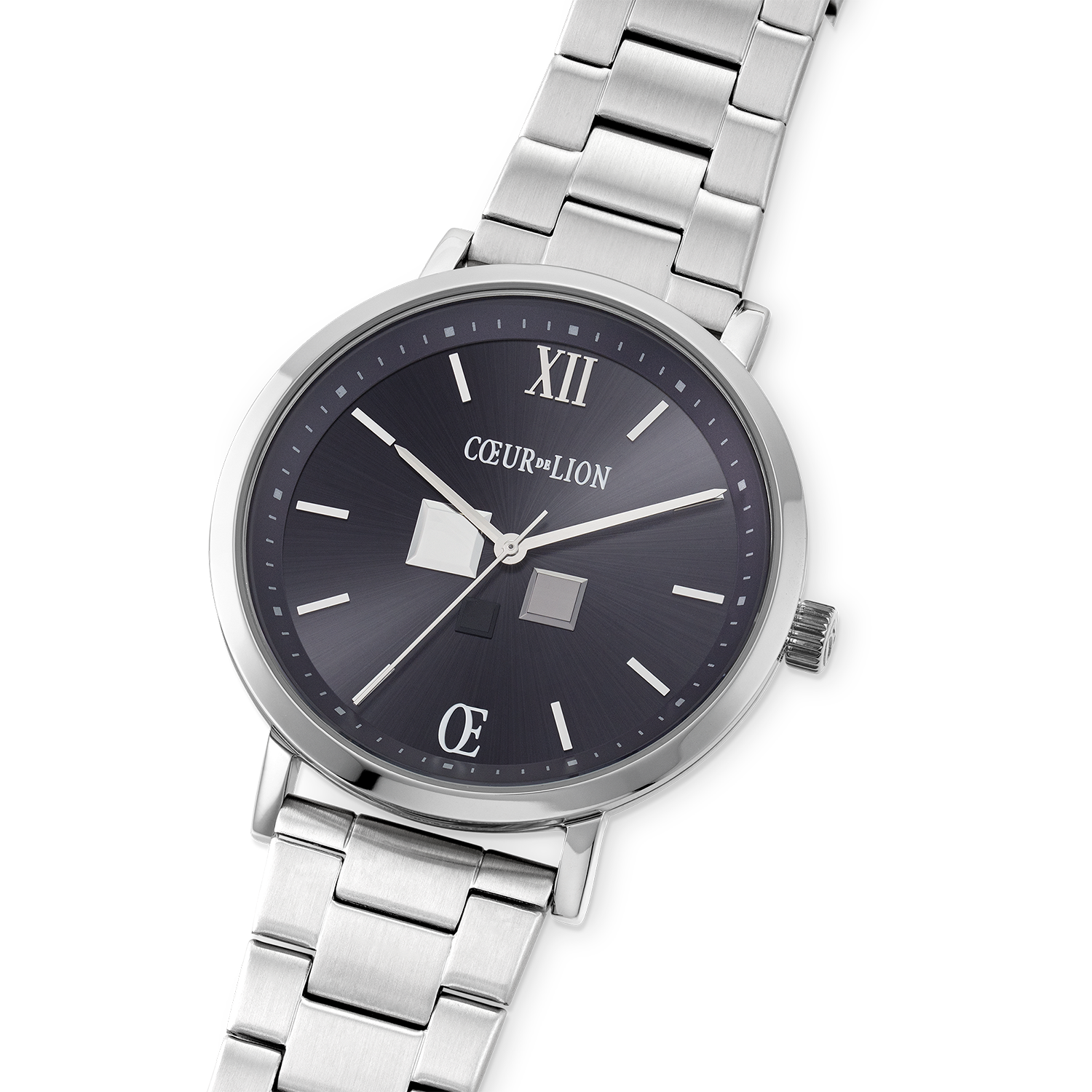 Montre Ronde Statement Unisex Sunray Midnight Blue Acier Inoxydable Argent Satiné