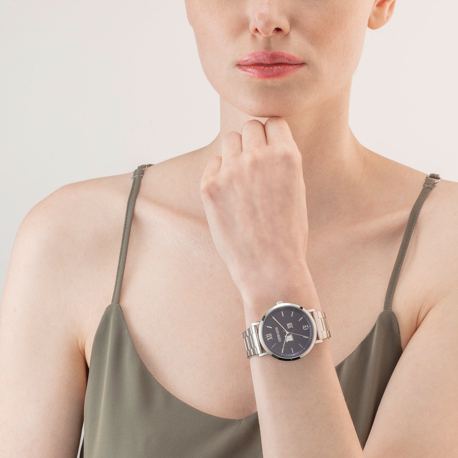 Montre Ronde Statement Unisex Sunray Midnight Blue Acier Inoxydable Argent Satiné