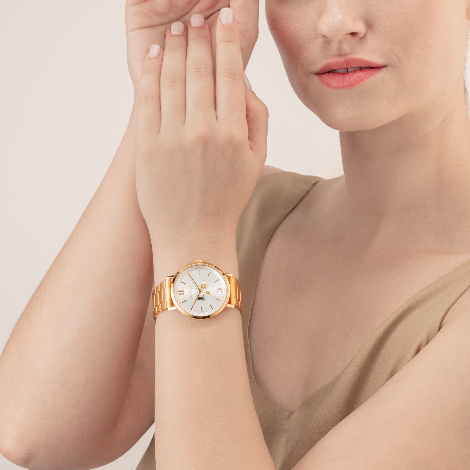 Montre Ronde Statement Unisex White Sunray Acier Inoxydable Or Satiné