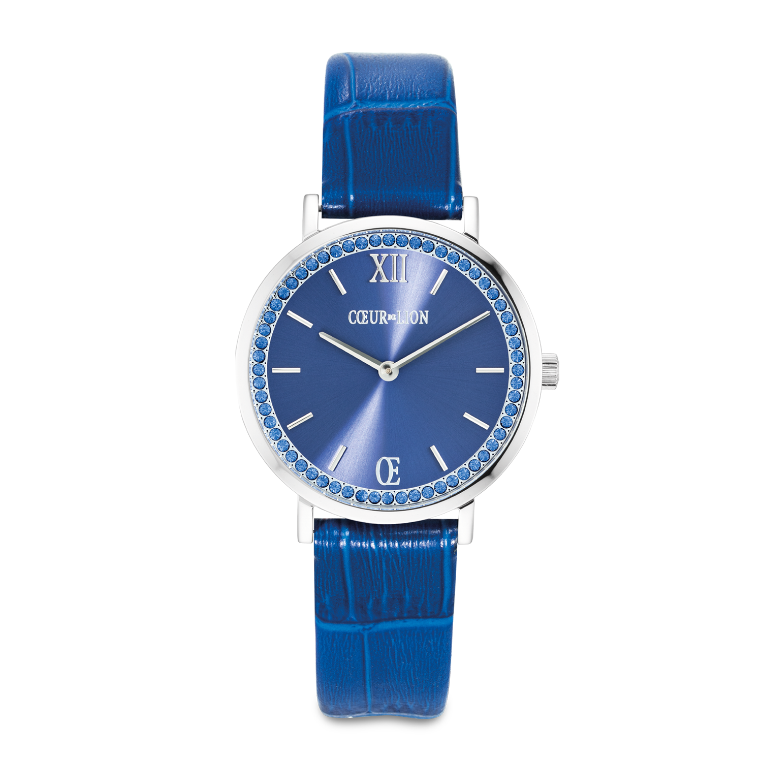 Montre Ronde Sparkling Sunray Bracelet Cuir Royal Blue