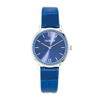 Montre Ronde Sparkling Sunray Bracelet Cuir Royal Blue