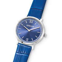 Montre Ronde Sparkling Sunray Bracelet Cuir Royal Blue