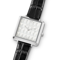 Montre Iconic Cube Spikes Argent Bracelet Cuir Noir