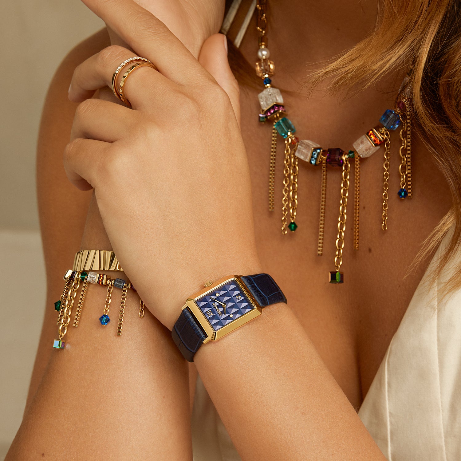 Montre Iconic Spikes Bracelet Cuir Midnight Blue Or