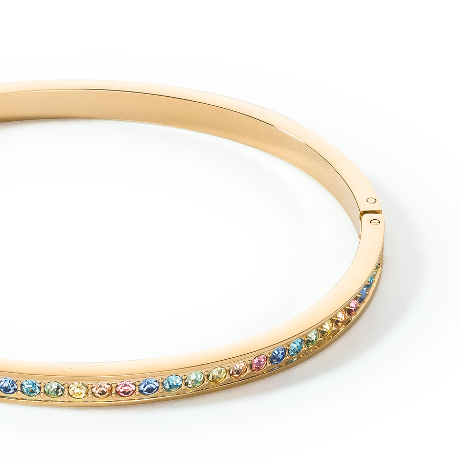 Bracelet jonc Acier inoxydable et cristaux or multicolores pastel 17