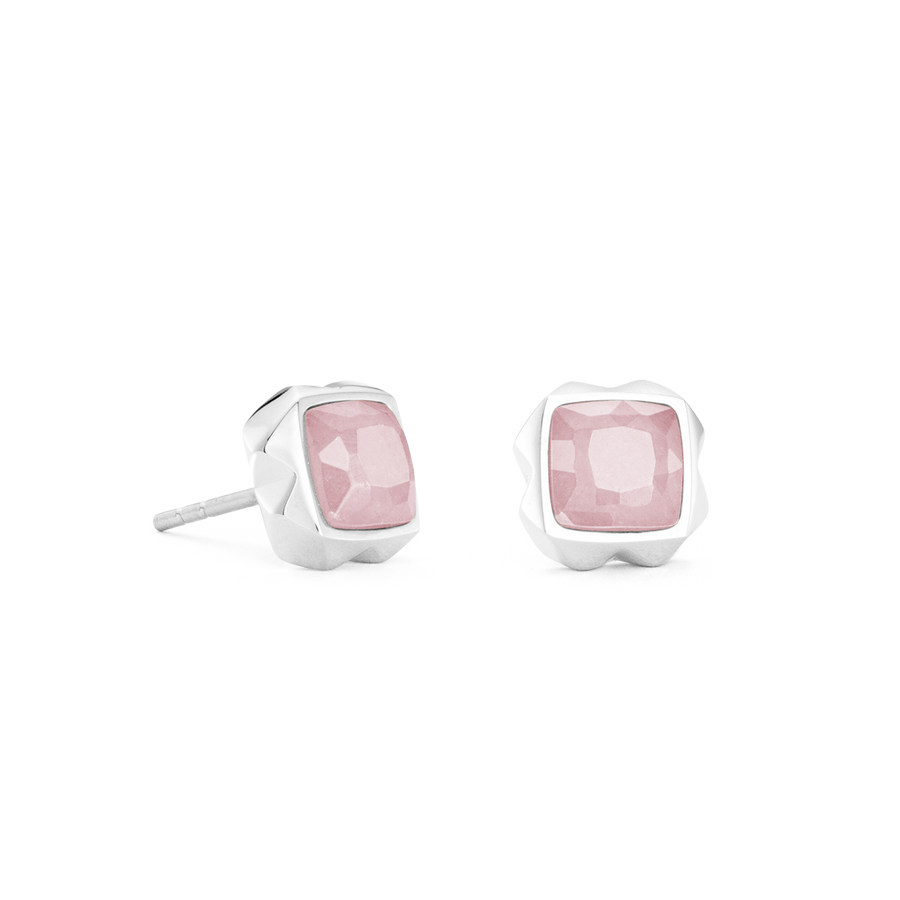 Boucles d'oreilles Spikes Square quartz argent-rose