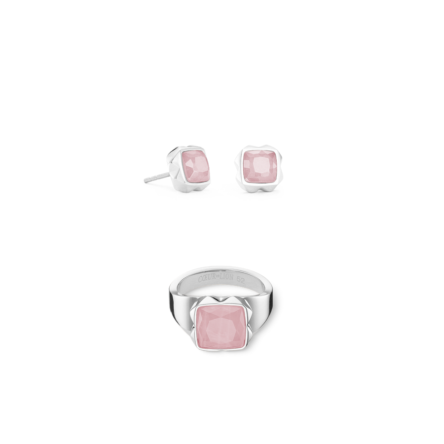 Boucles d'oreilles Spikes Square quartz argent-rose