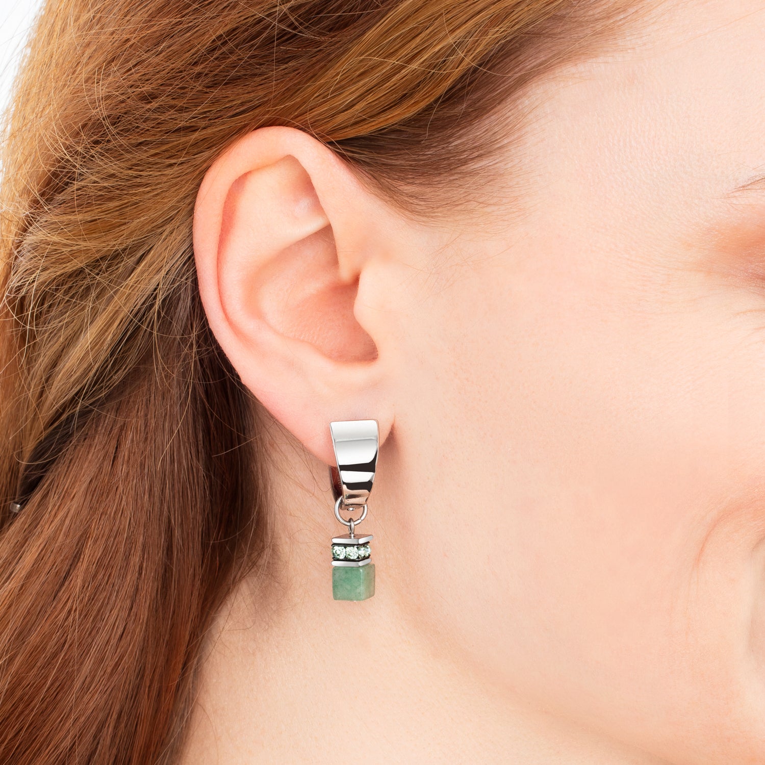 EAR ME UP Charm GeoCUBE® argent-vert clair