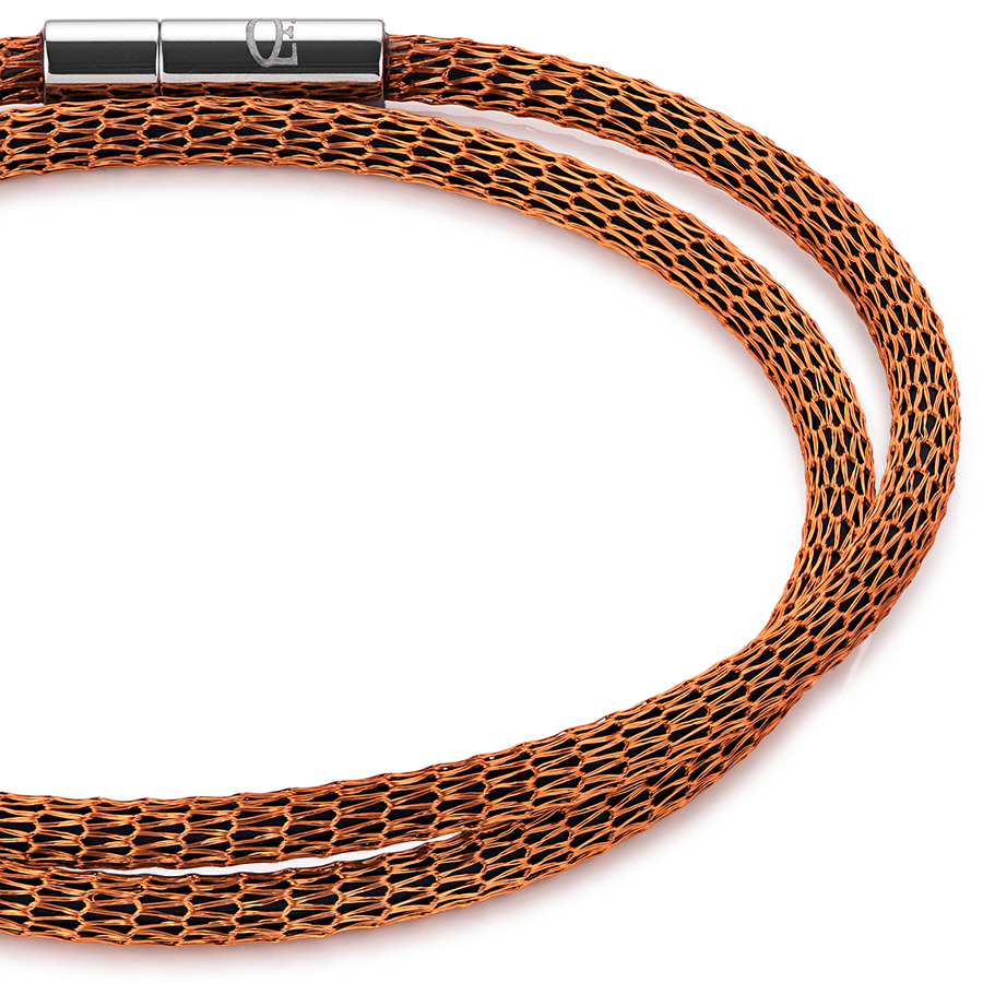 Bracelet maille argenturé & émaillé orange