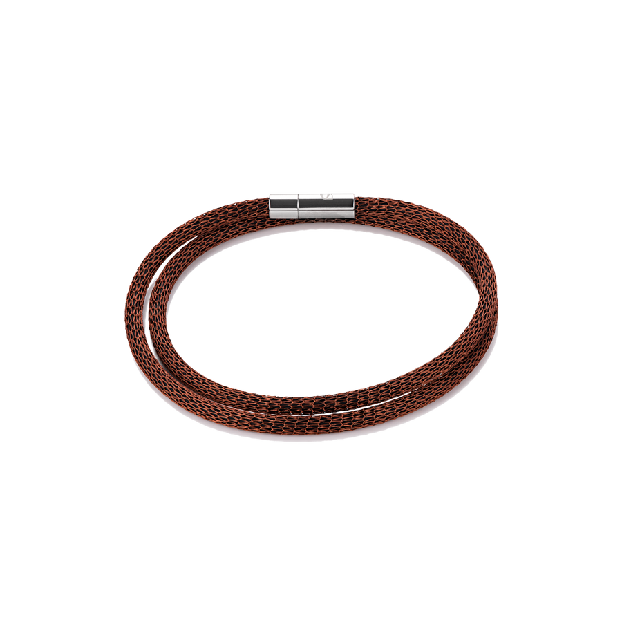 Bracelet maille argenturé & émaillé marron