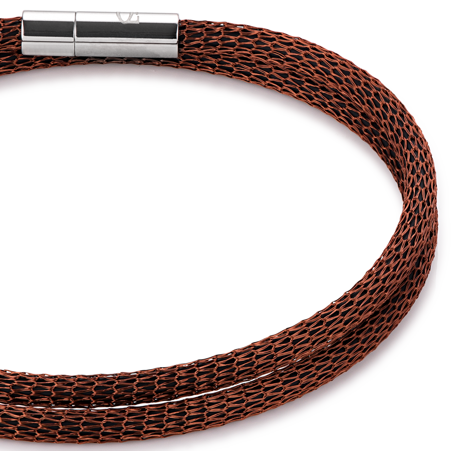Bracelet maille argenturé & émaillé marron