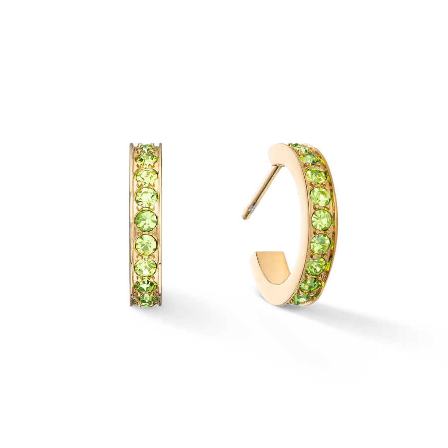 Boucles d'oreilles Créoles 15 Acier inoxydable et cristaux or vert