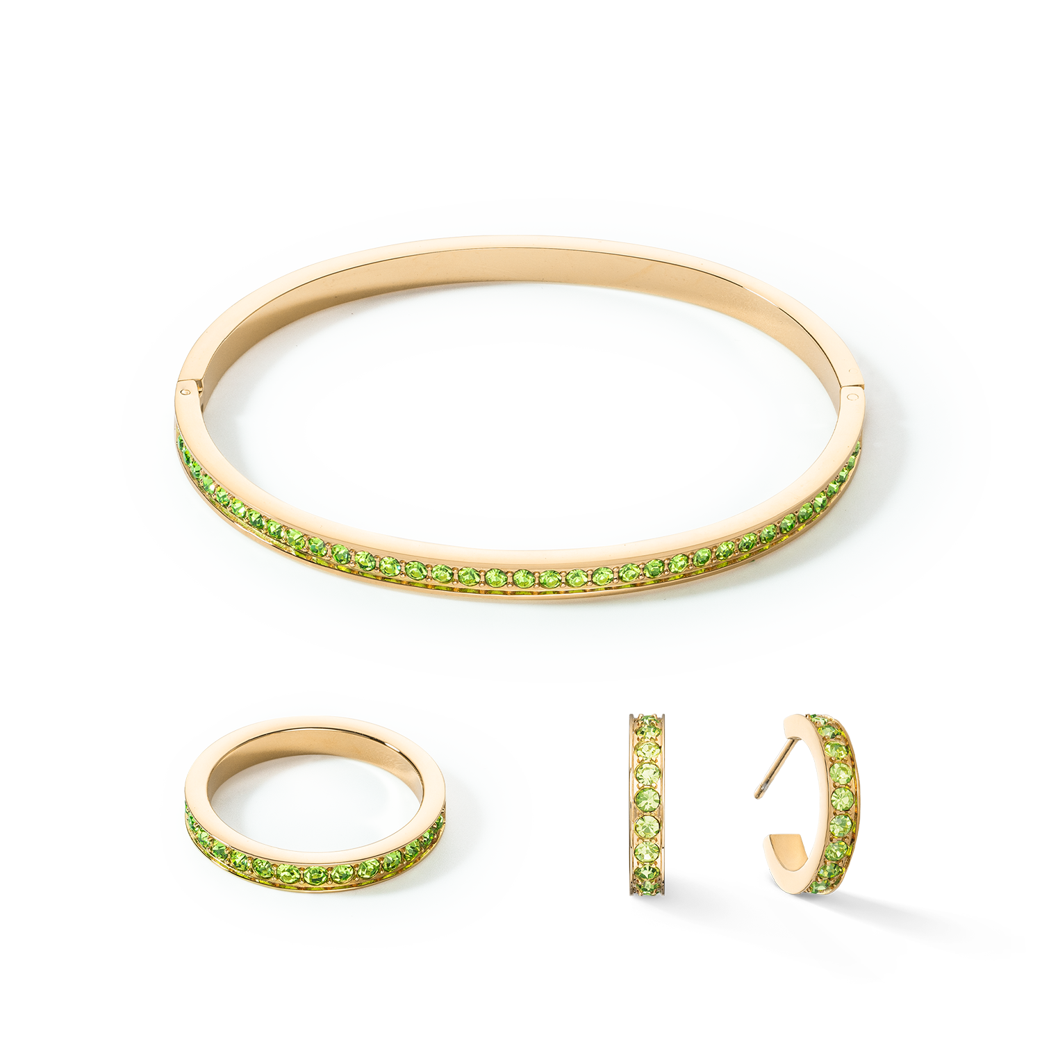 Boucles d'oreilles Créoles 15 Acier inoxydable et cristaux or vert