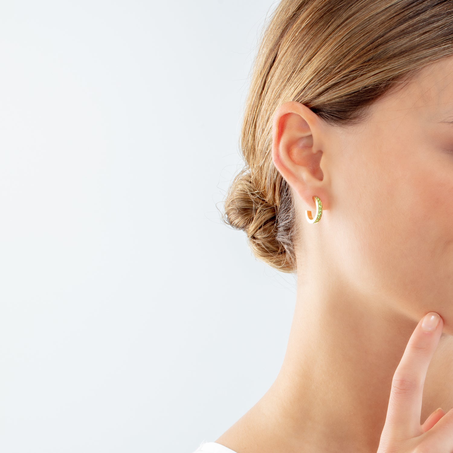 Boucles d'oreilles Créoles 15 Acier inoxydable et cristaux or vert