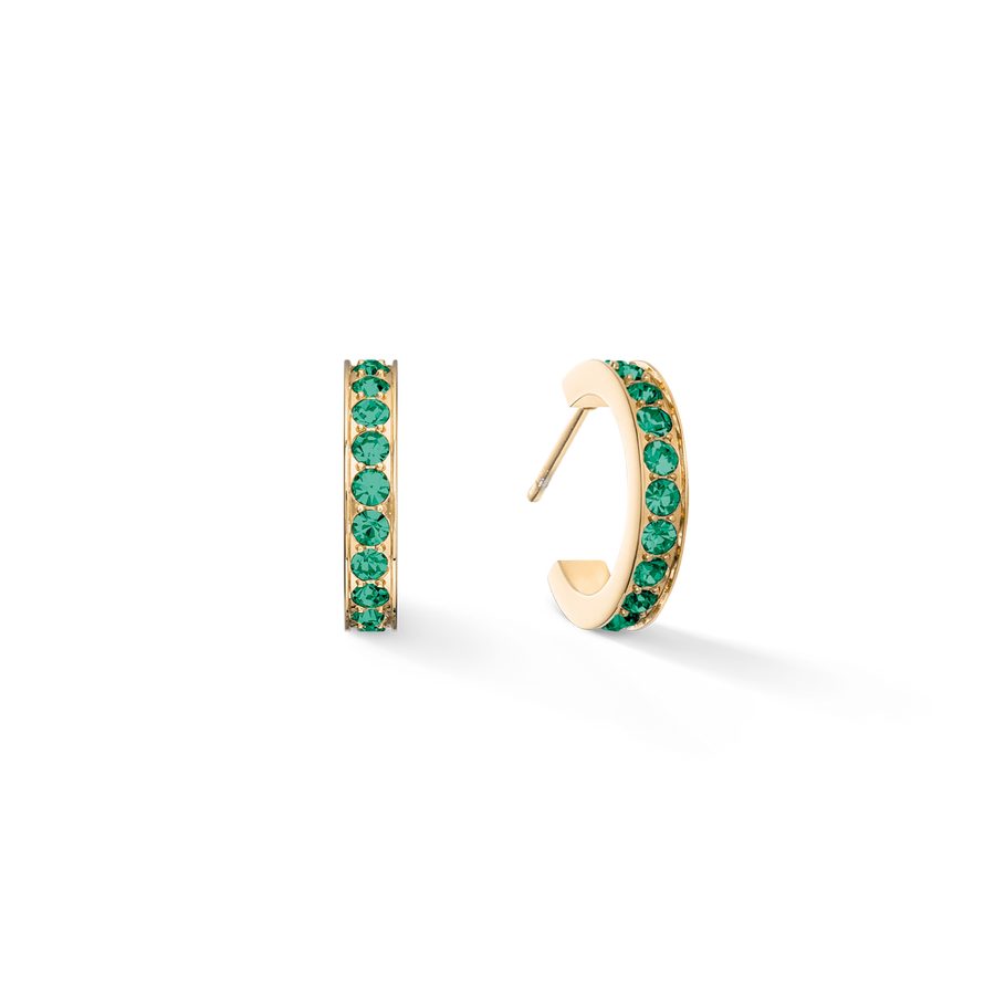 Boucles d’oreilles Créoles 15 Acier inoxydable et cristaux or vert foncé