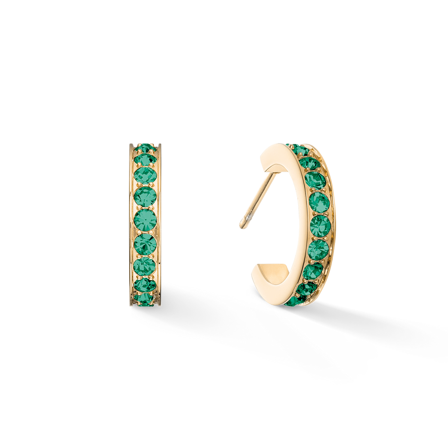 Boucles d’oreilles Créoles 15 Acier inoxydable et cristaux or vert foncé