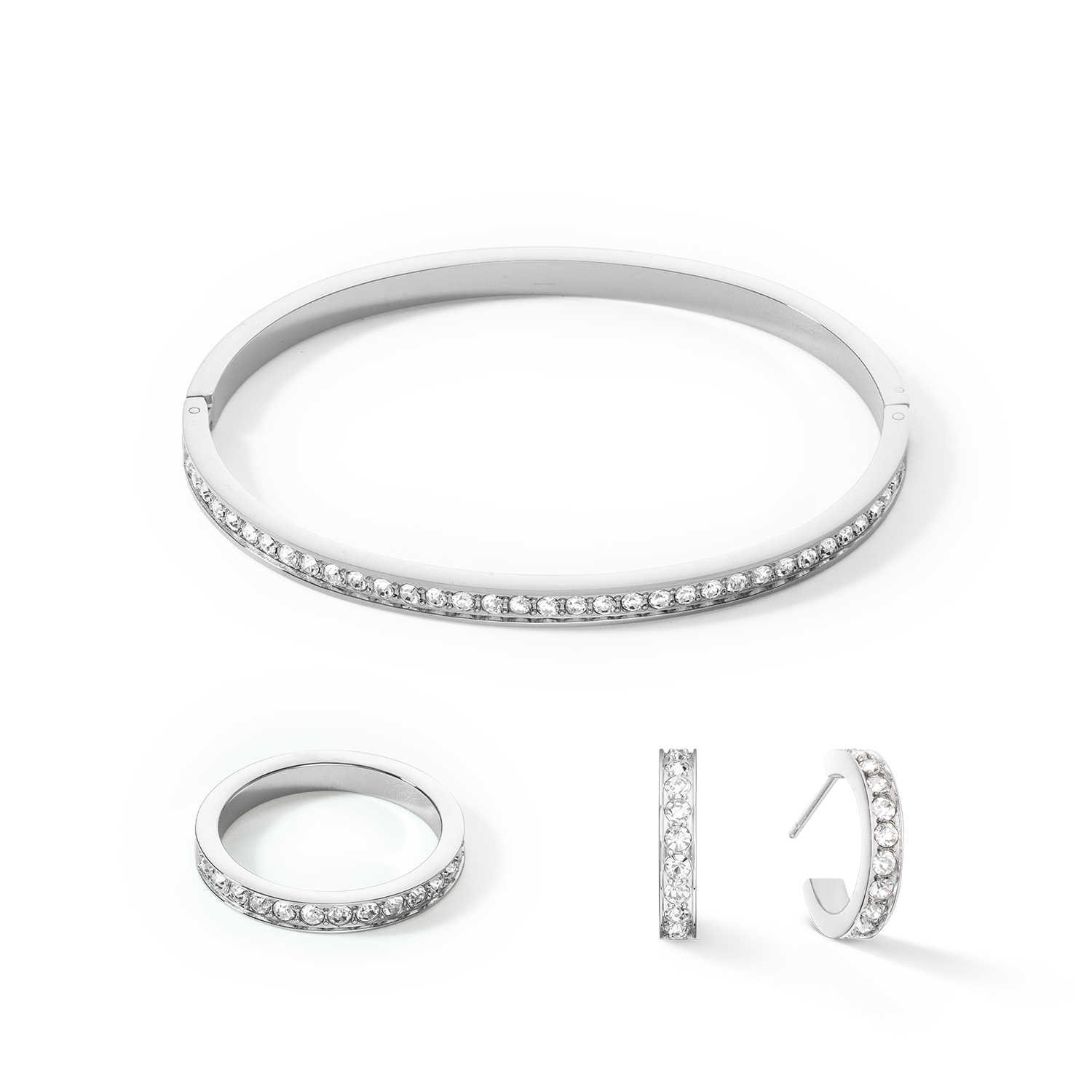 Boucles d'oreilles Créoles 15 Acier inoxydable et cristaux argent cristal