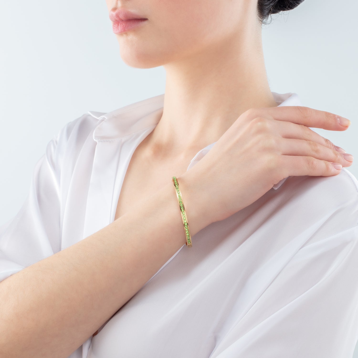 Bracelet jonc Acier inoxydable et cristaux or vert 17