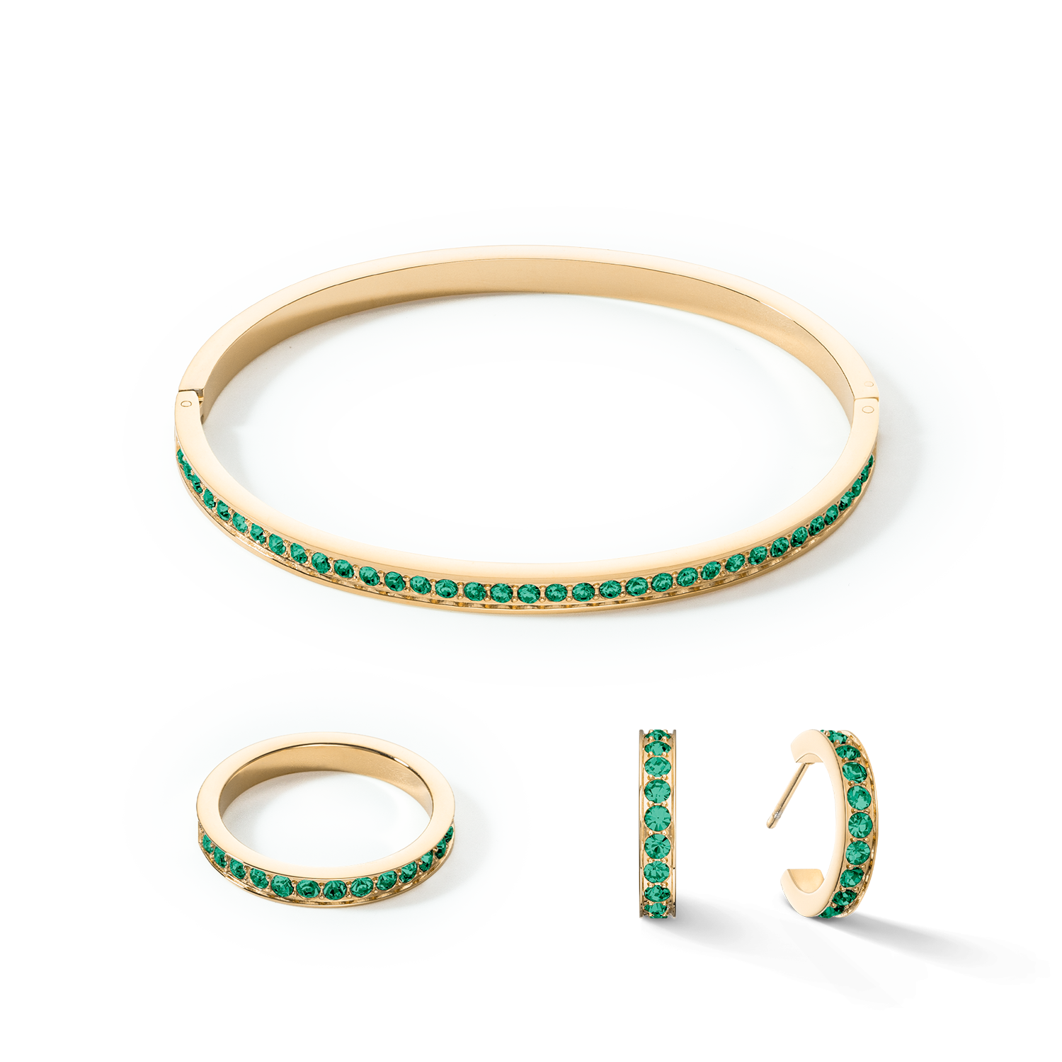 Bracelet jonc Acier inoxydable et cristaux or vert foncé 17