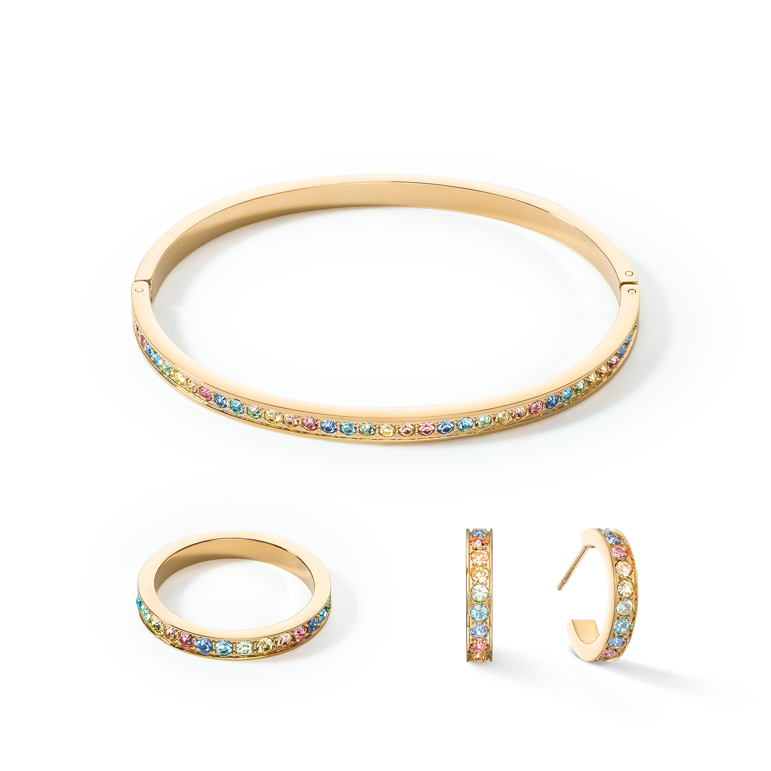 Bracelet jonc Acier inoxydable et cristaux or multicolores pastel 17