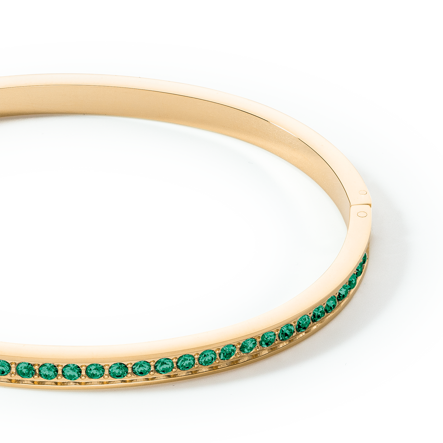 Bracelet jonc Acier inoxydable et cristaux or vert foncé 19
