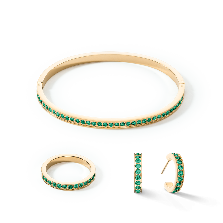 Bracelet jonc Acier inoxydable et cristaux or vert foncé 19