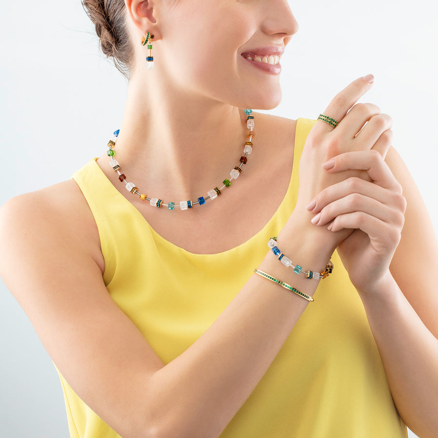 Bracelet jonc Acier inoxydable et cristaux or vert foncé 19