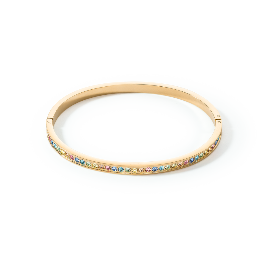 Bracelet jonc Acier inoxydable et cristaux or multicolores pastel 19
