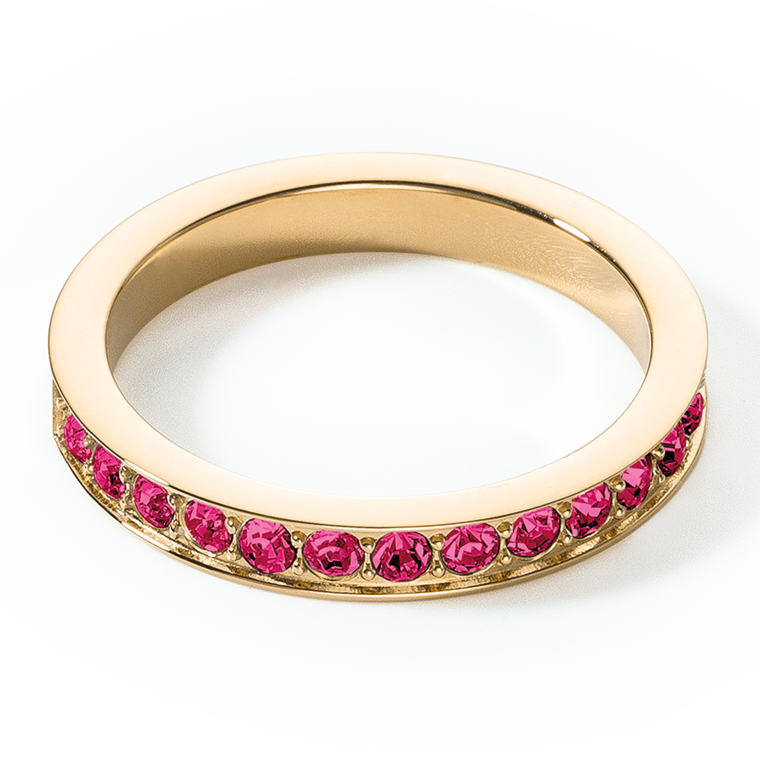 Bague Acier inoxydable et cristaux or rose vif