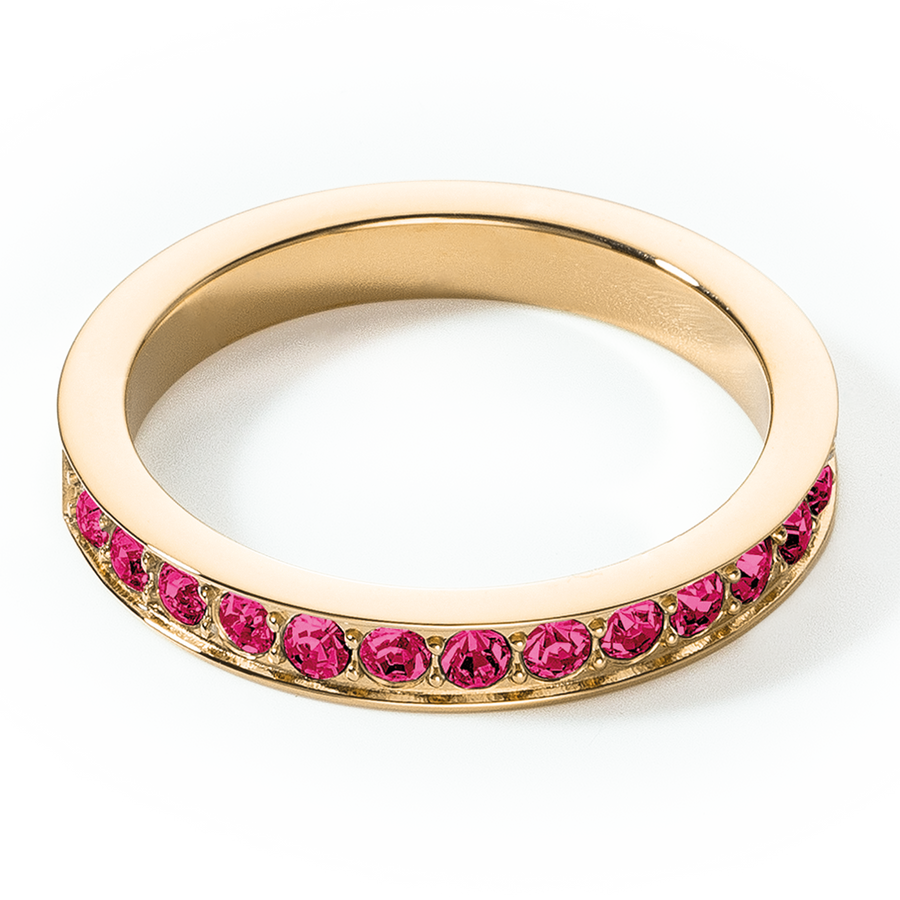 Bague Acier inoxydable et cristaux or rose vif