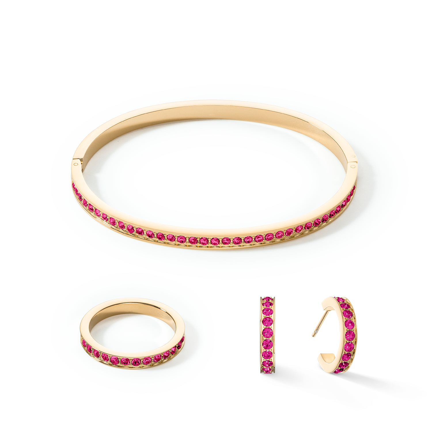 Bague Acier inoxydable et cristaux or rose vif