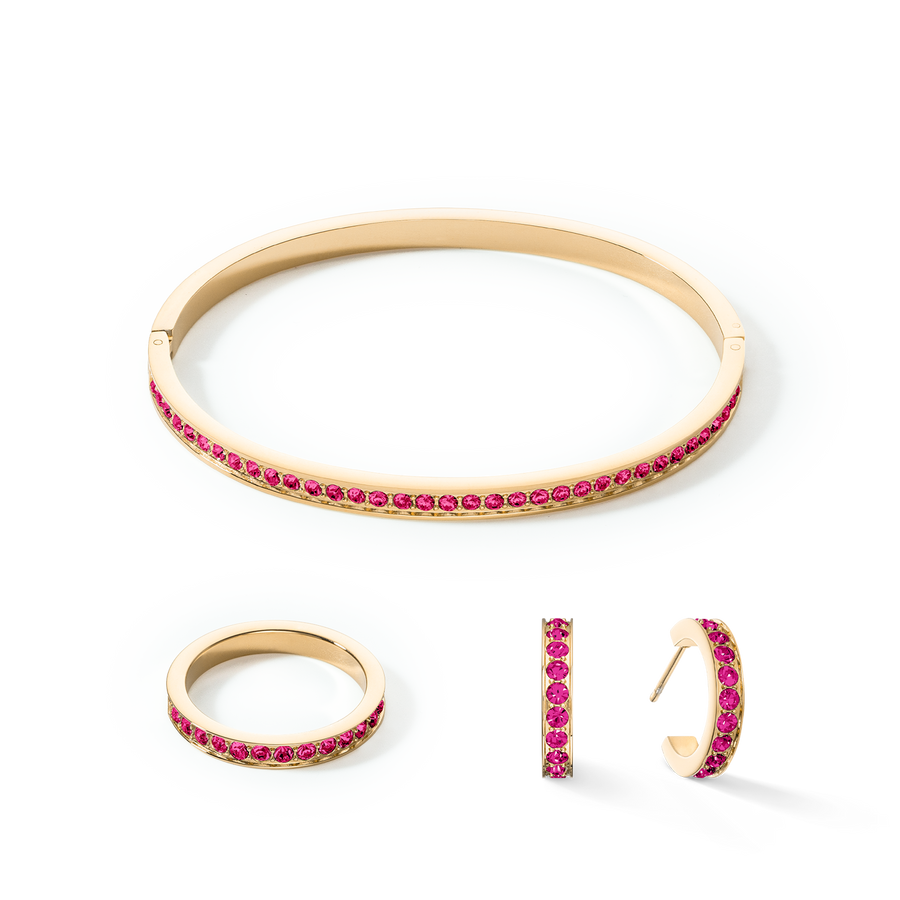 Bague Acier inoxydable et cristaux or rose vif