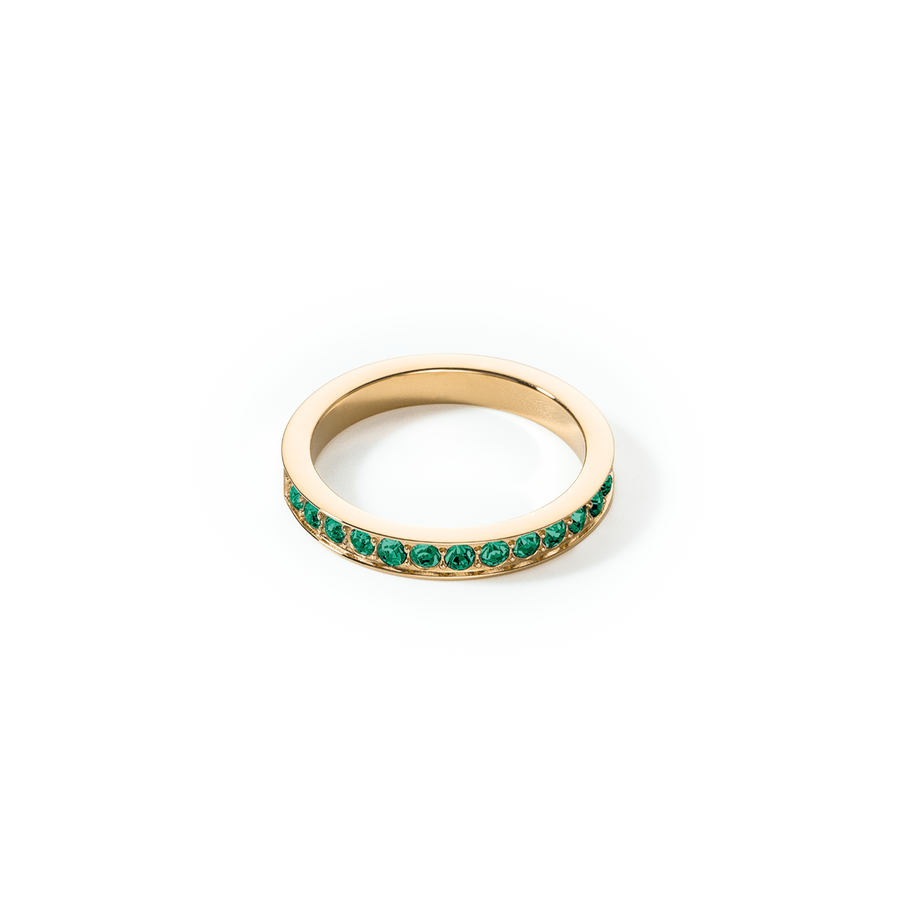 Bague Acier inoxydable et cristaux or vert foncé