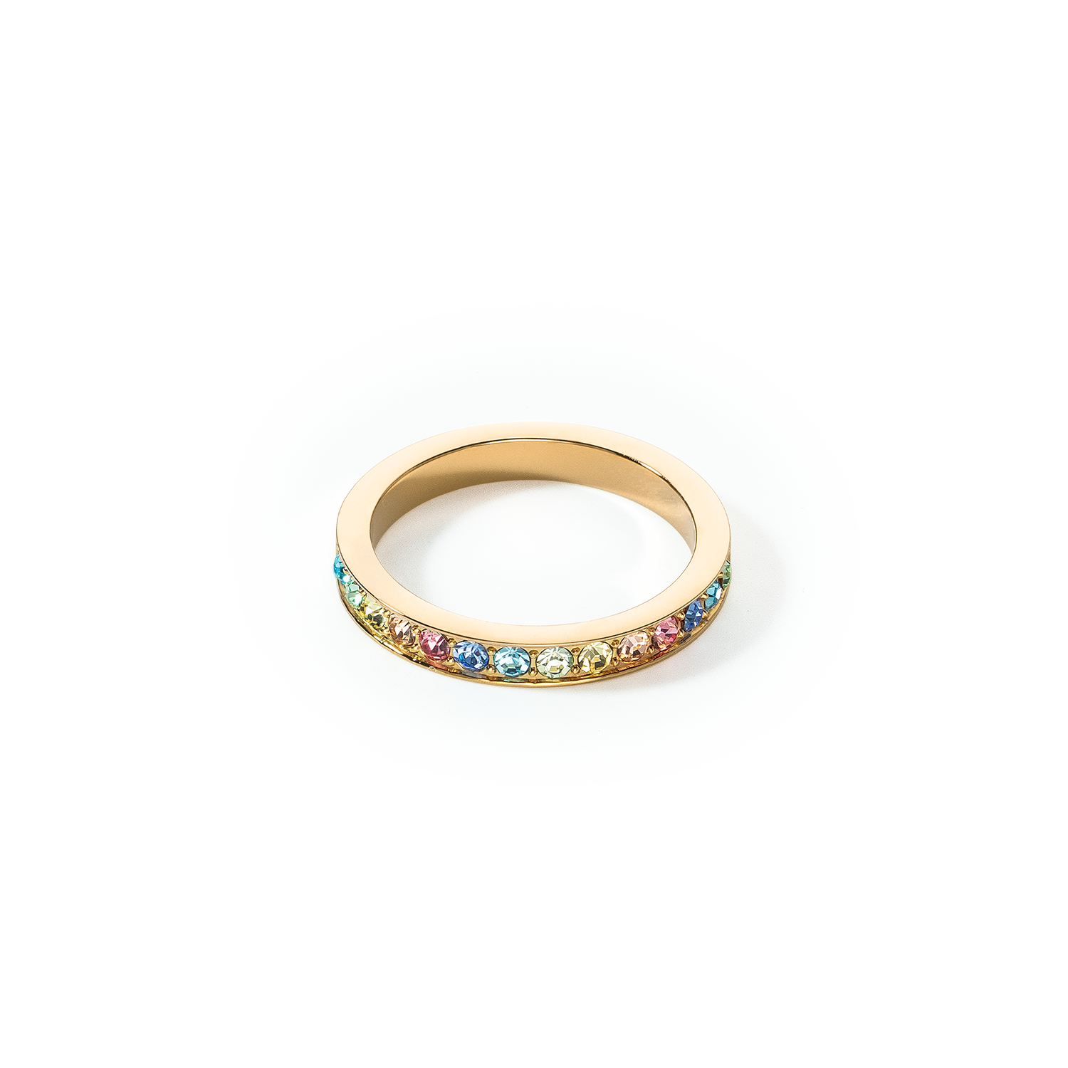 Bague Acier inoxydable et cristaux or multicolores pastel