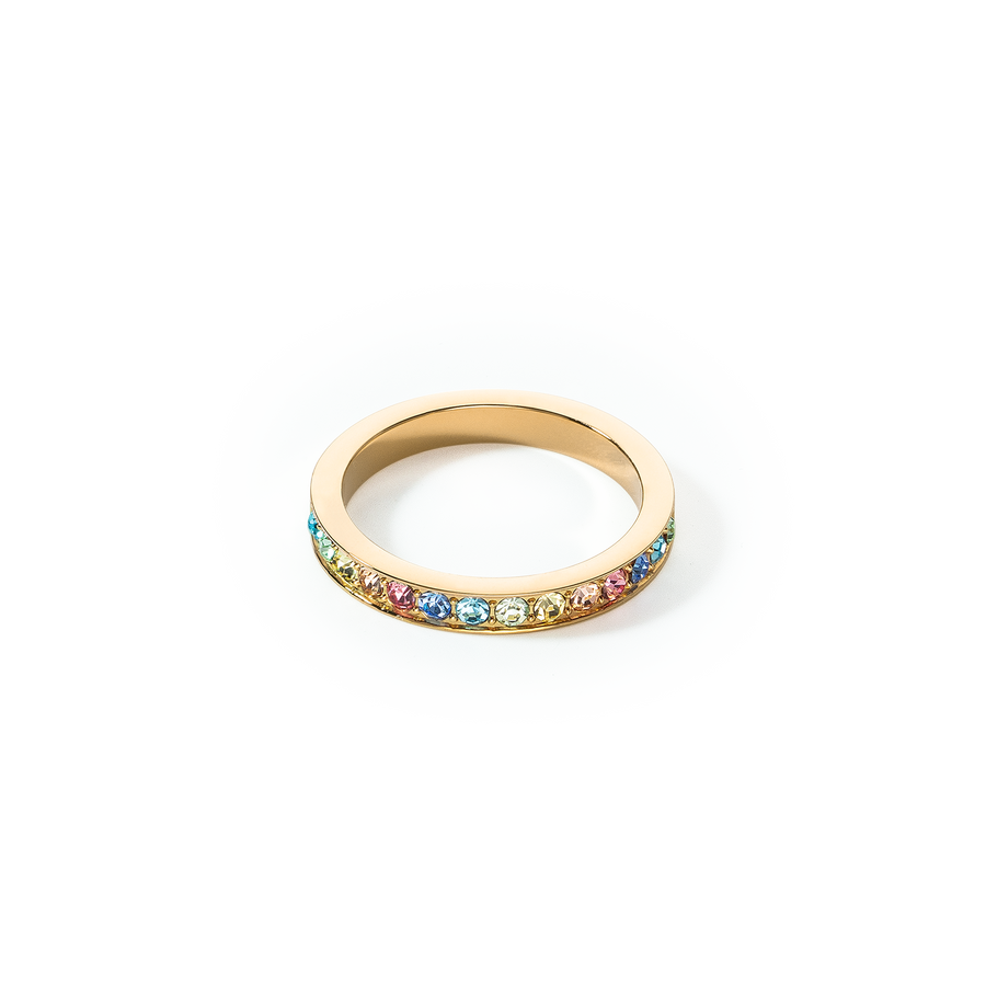 Bague Acier inoxydable et cristaux or multicolores pastel