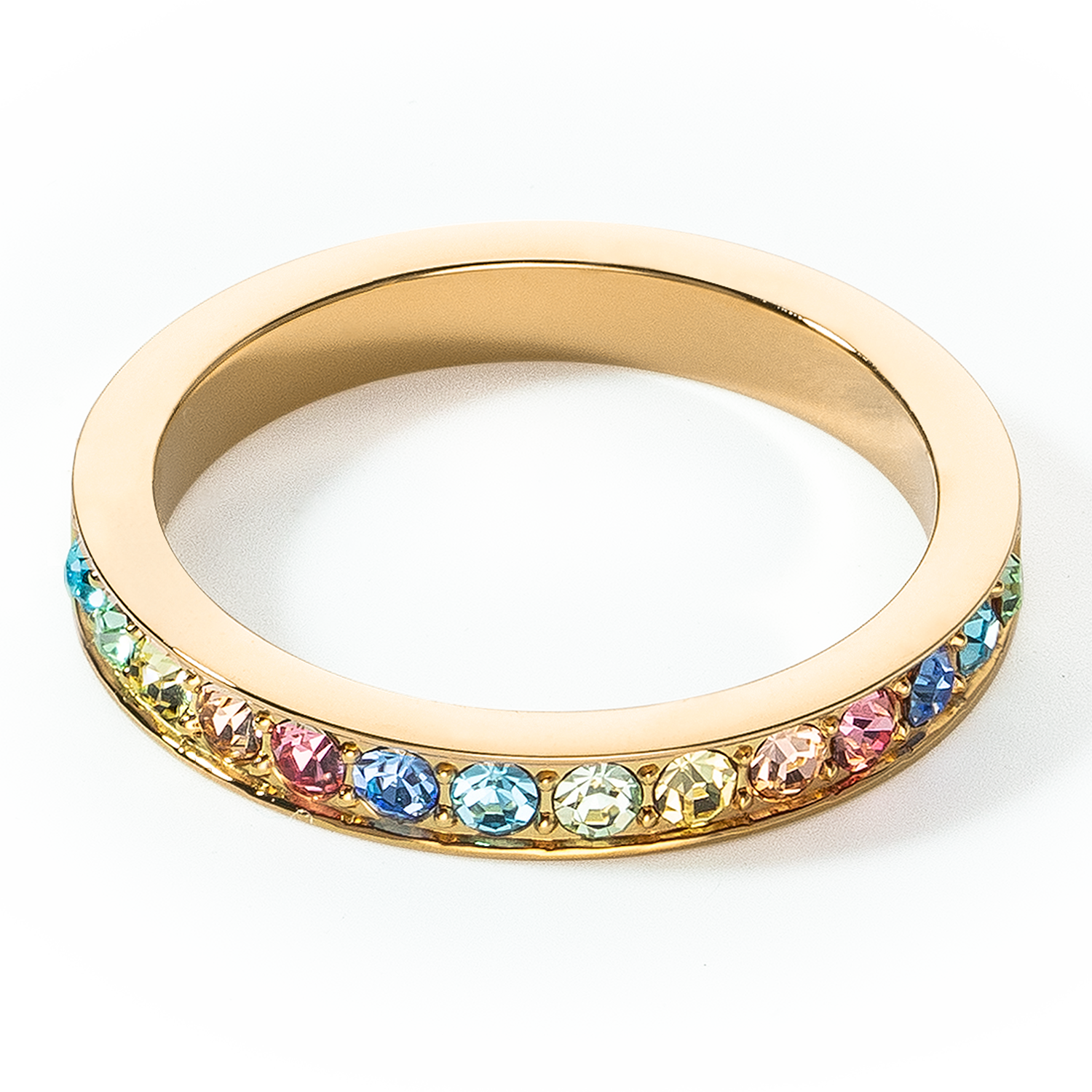 Bague Acier inoxydable et cristaux or multicolores pastel