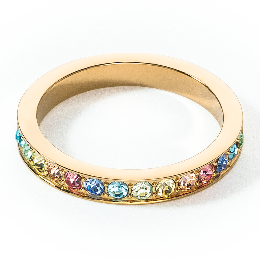 Bague Acier inoxydable et cristaux or multicolores pastel