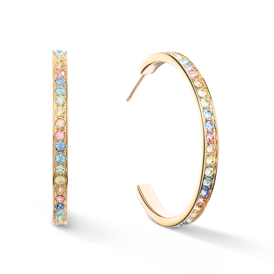 Boucles d'oreille créole 35 acier & cristaux or multi pastel