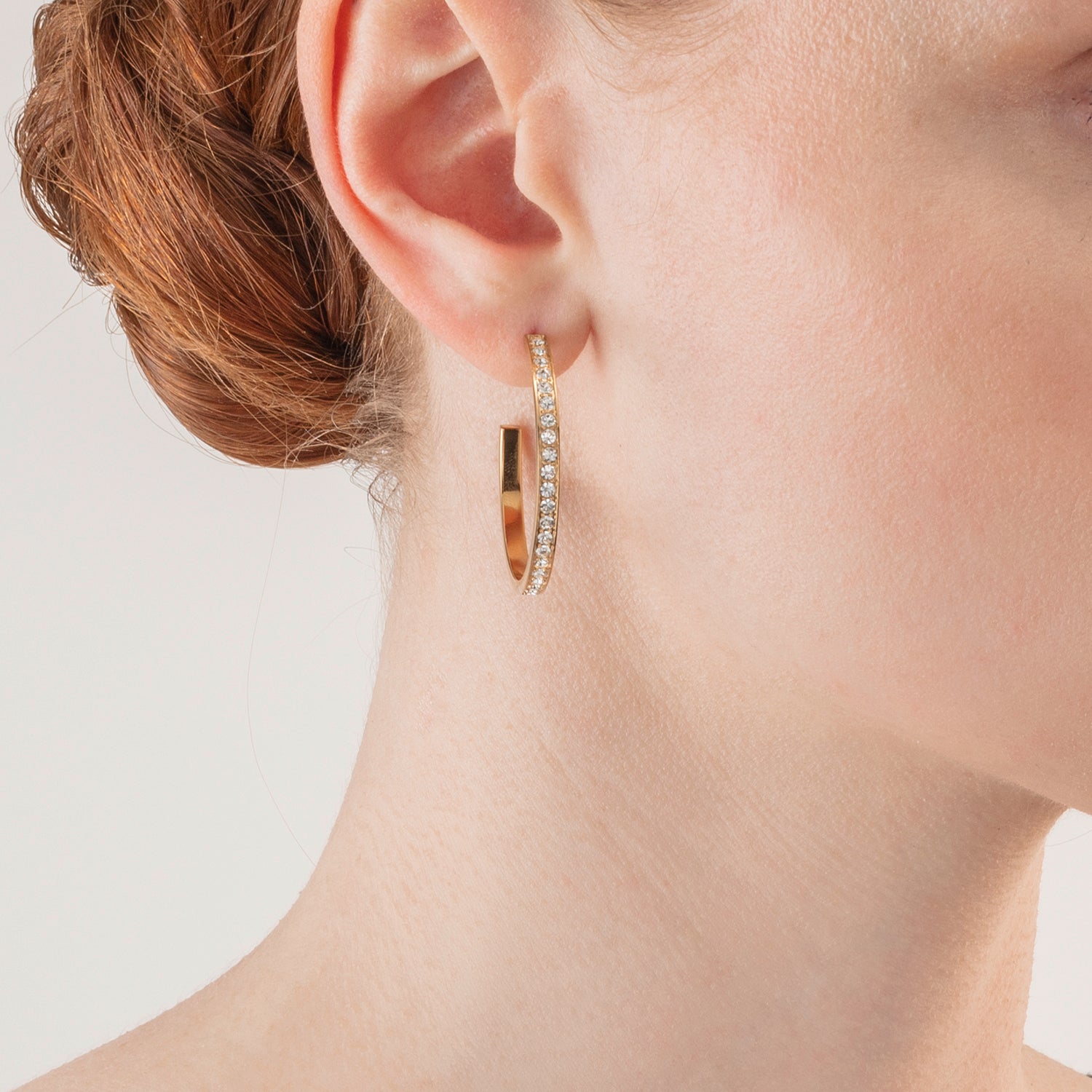 Boucles d'oreille créole 35 acier & cristaux or cristal