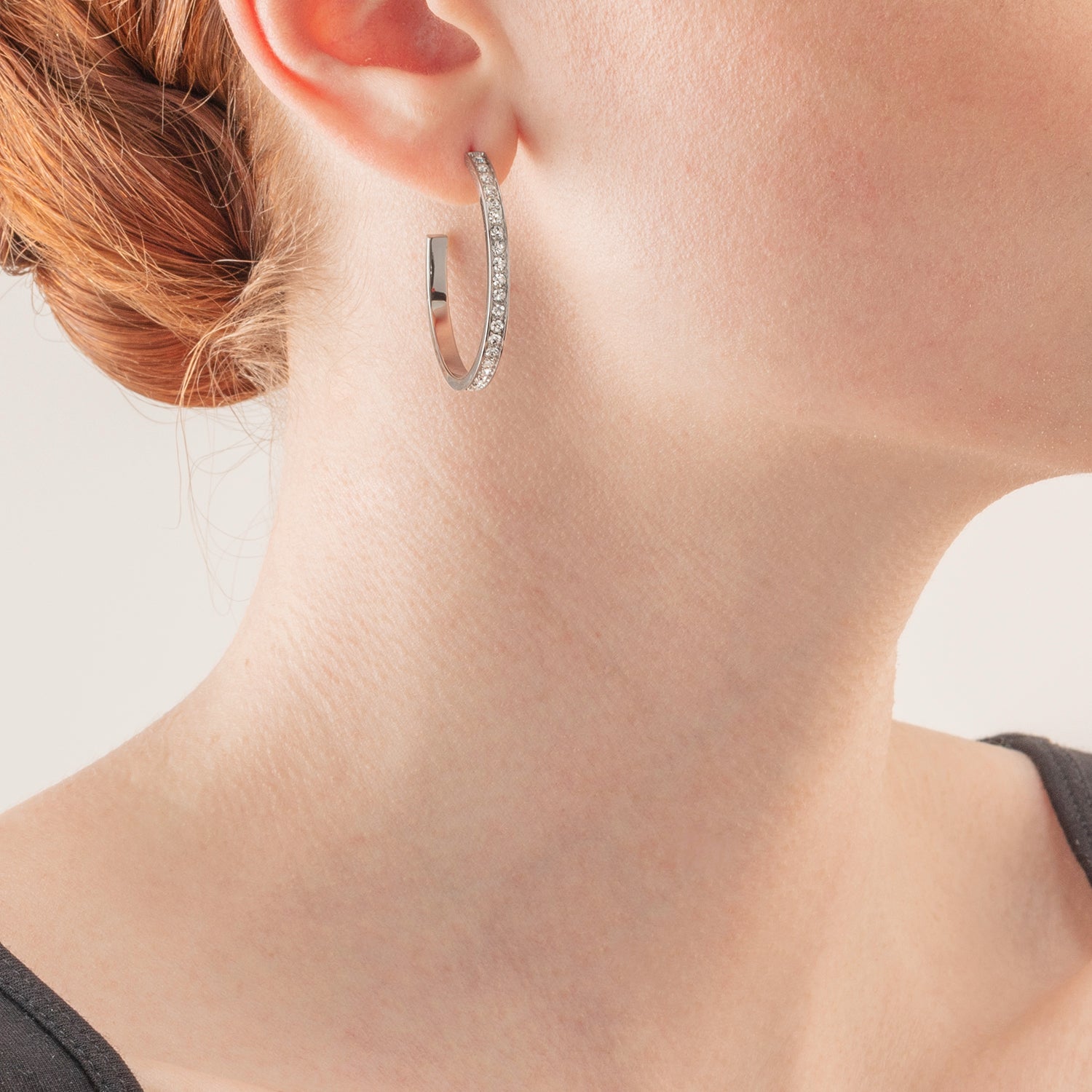 Boucles d'oreille créole 35 acier & cristaux argent cristal