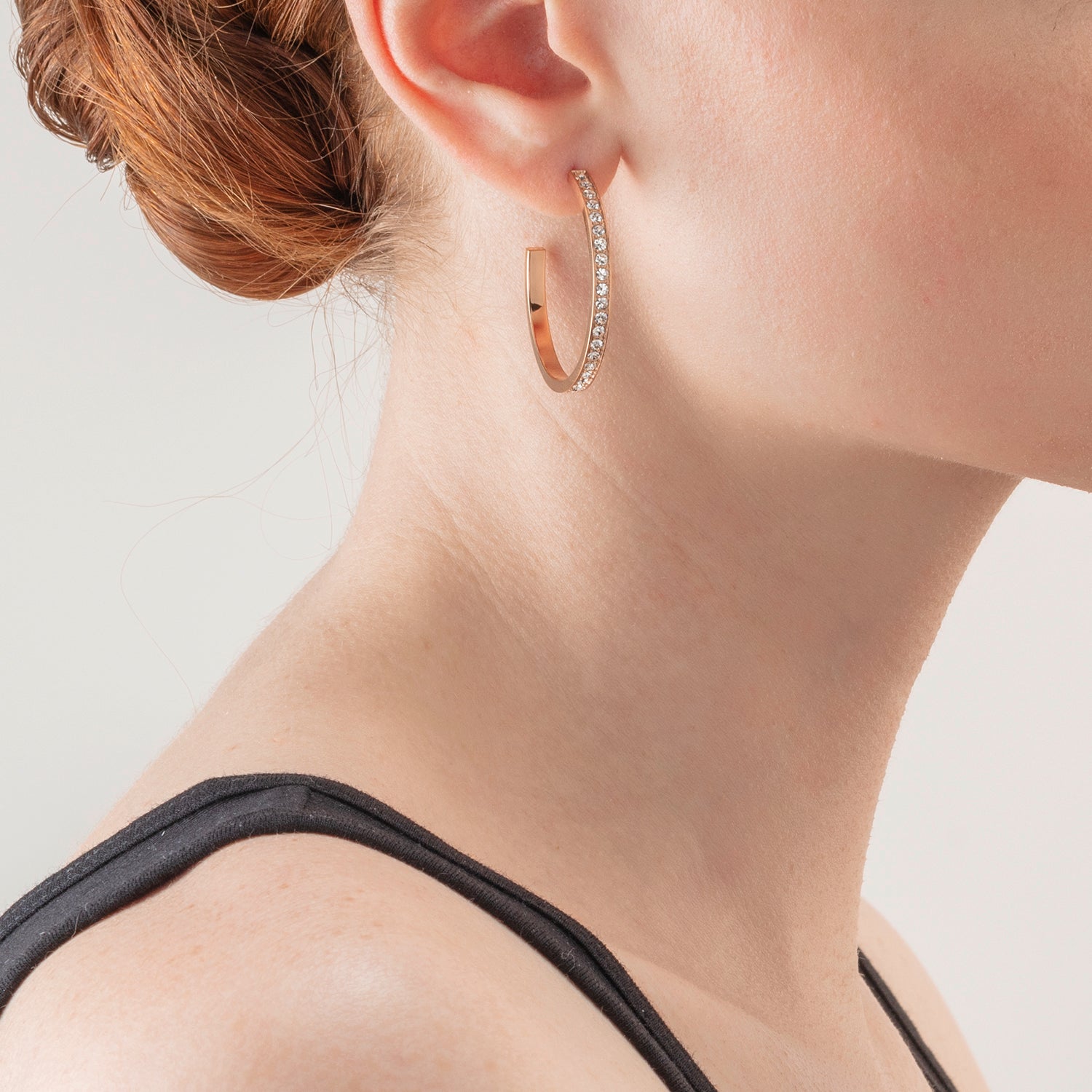 Boucles d'oreille créole 35 acier & cristaux or rose cristal