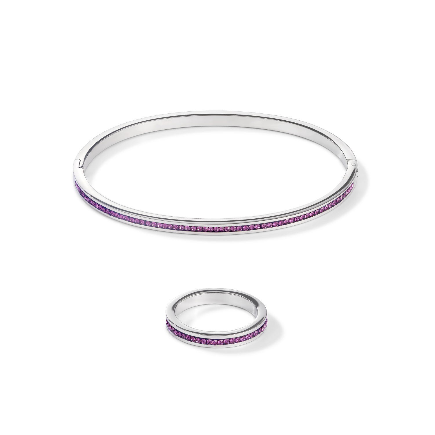 Bracelet acier argent & Pavé de Cristaux améthyste