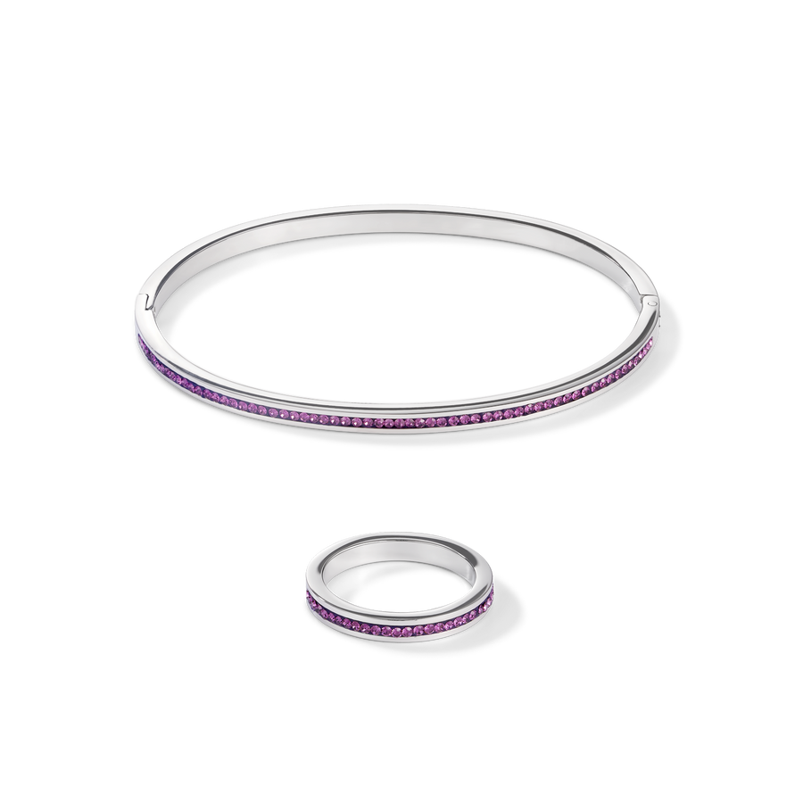 Bracelet acier argent & Pavé de Cristaux améthyste