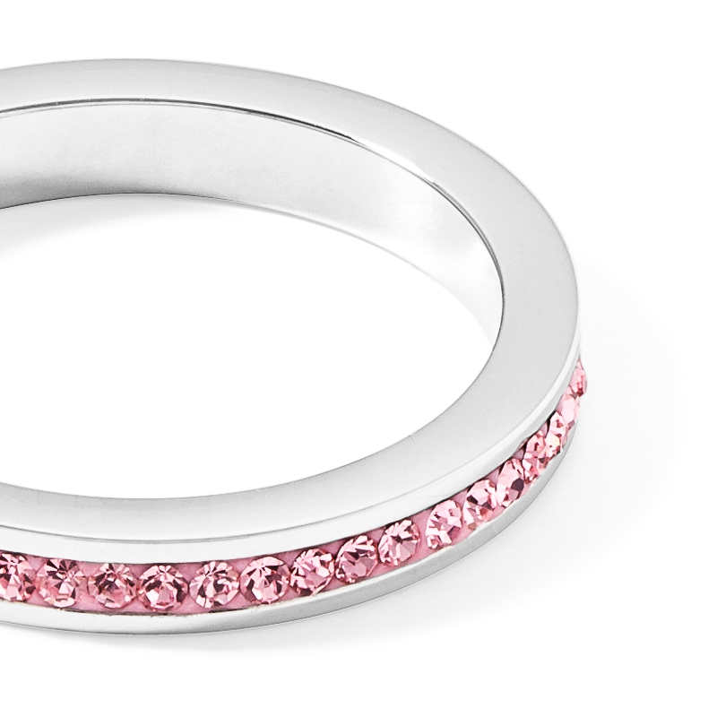 Bague acier argent & Pavé de Cristaux rosé