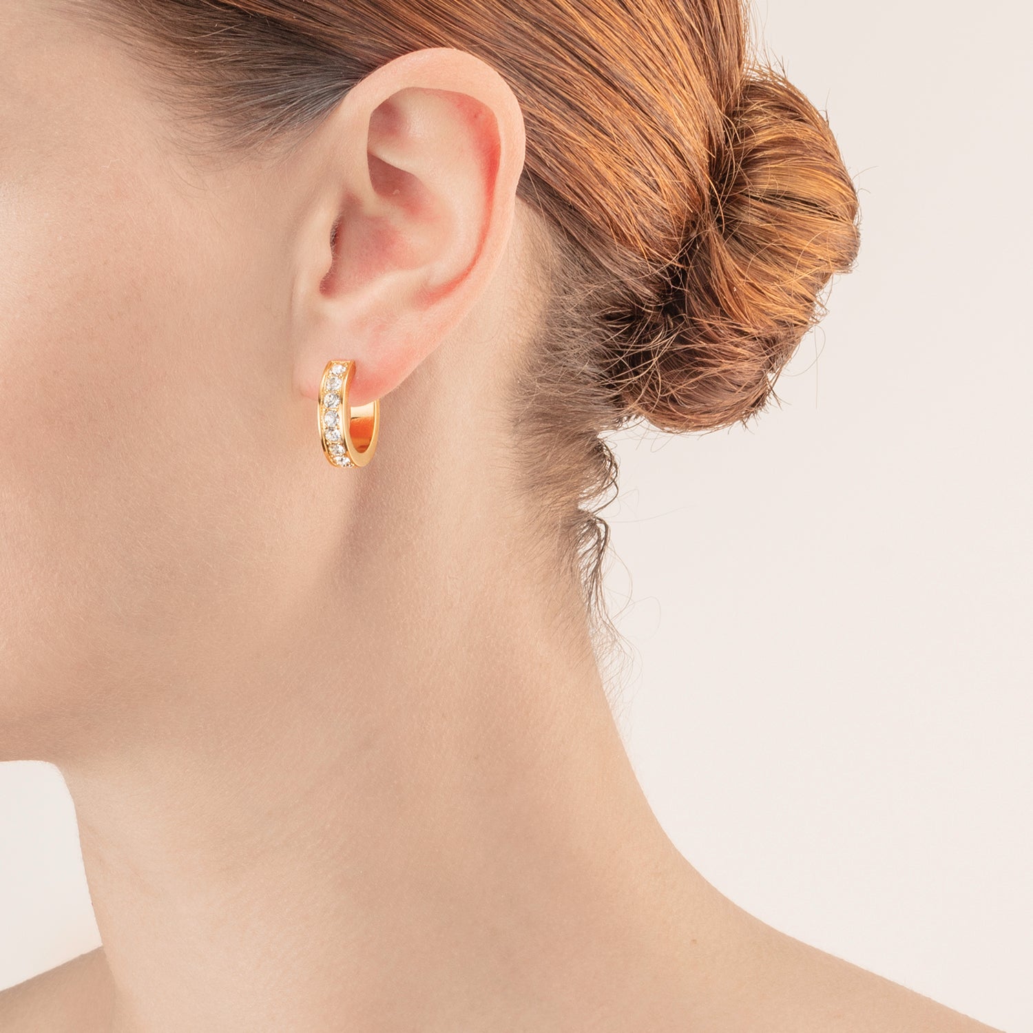 Boucles d'oreille créole 20 acier & cristaux or cristal