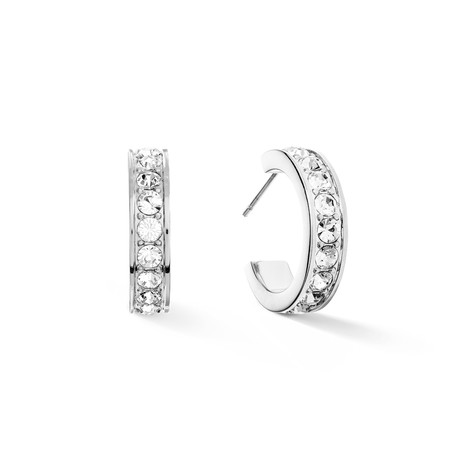 Boucles d'oreille créole 20 acier & cristaux argent cristal