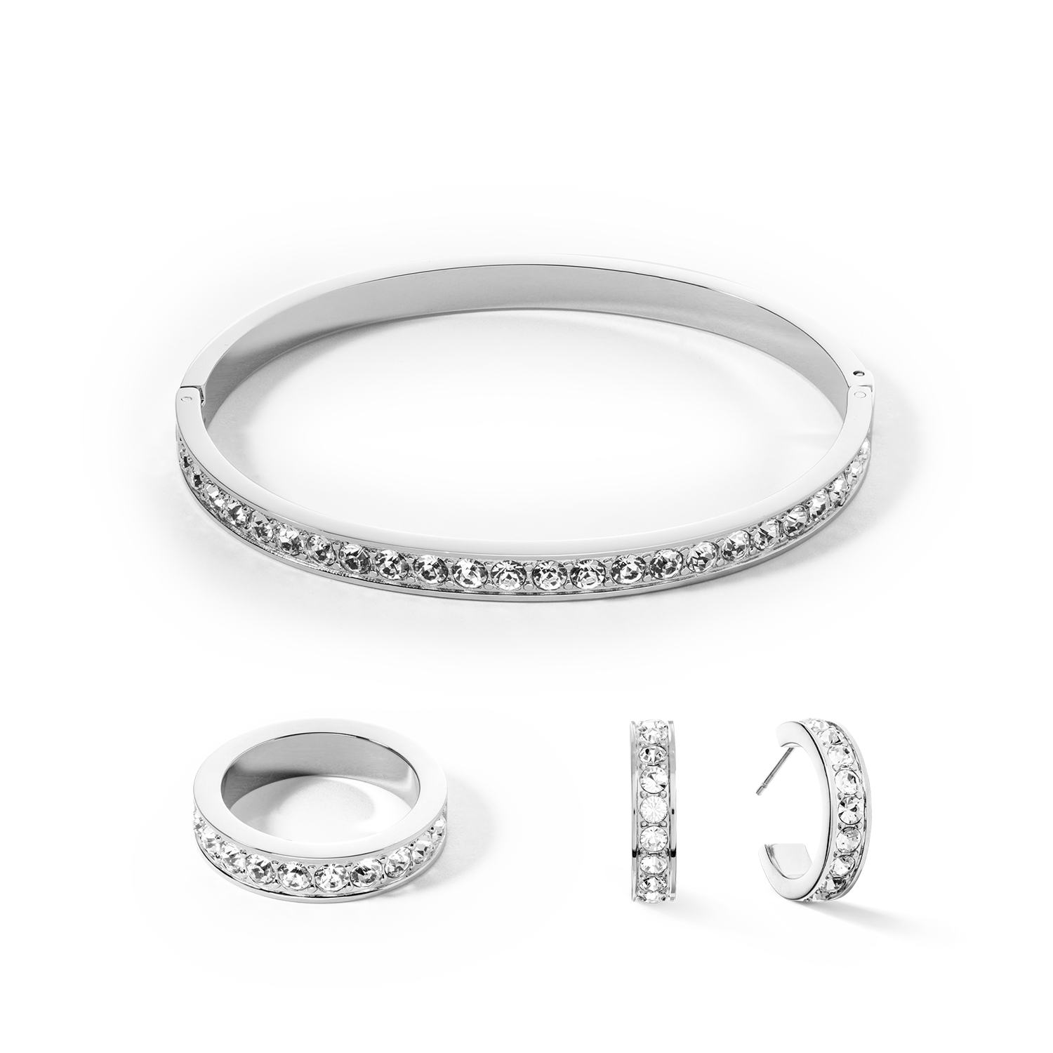 Boucles d'oreille créole 20 acier & cristaux argent cristal