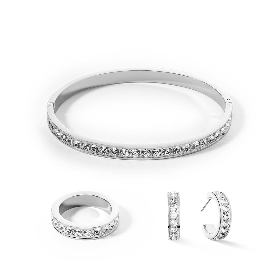 Boucles d'oreille créole 20 acier & cristaux argent cristal